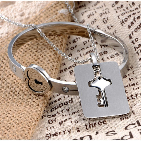 Buy Stainless Steel Love Lock Bracelet Bangle Heart Key Pendants Necklace  Fashion Couples Jewelry Online at desertcartINDIA